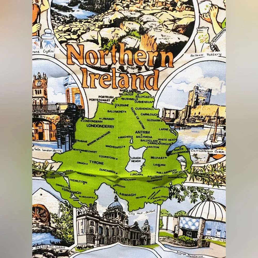 Northern Ireland Souvenir Tea Towel Wall Hanging Vintage Linen Cotton